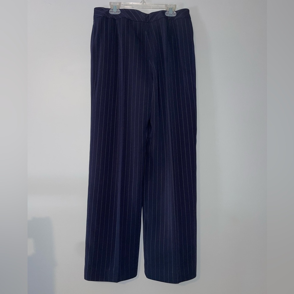 📖Le Suit Dark Blue Pinstripe Blazer with Belt - Picture 14 of 15